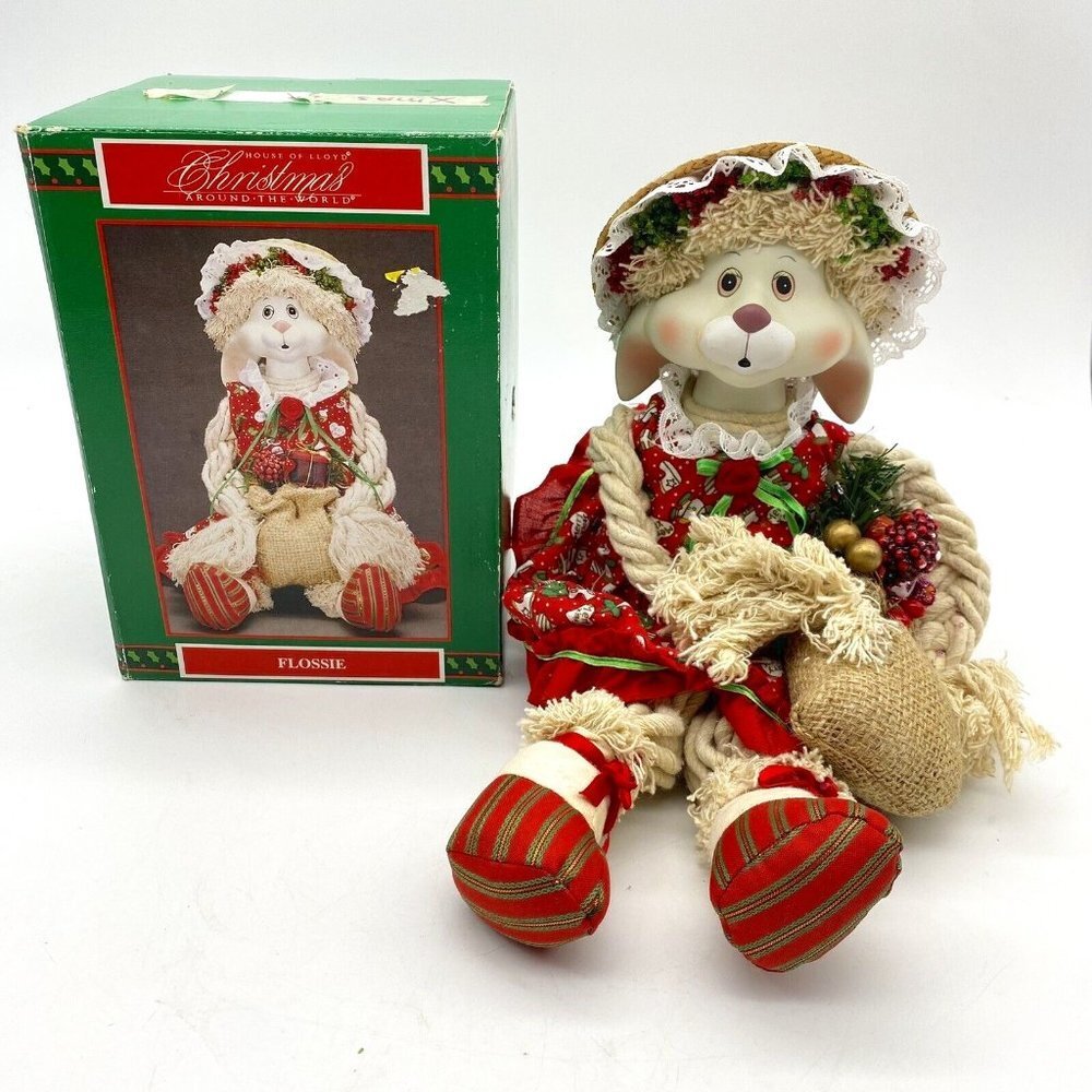 VTG 90s House Of Lloyd Flossie Christmas Bunny Doll Box Holiday Cottagecore‎ Y2K